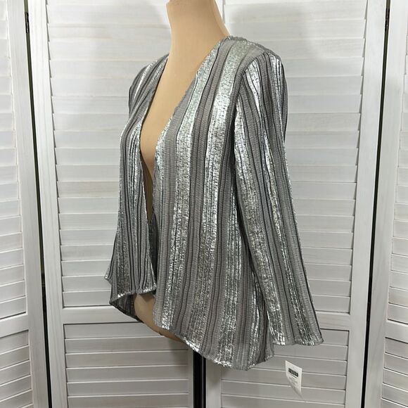 Chico's Jacket Size 1 (8) Silver Sparkle Open Front NWT - Picture 5 of 13